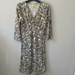 Sigrid Olsen Women's Sz M Dress‎ Long Sleeve Floral Pattern Midi Green Tropical